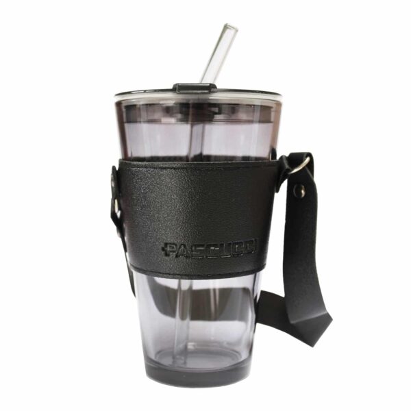 Bicchiere To Go vetro fumè e pelle nera