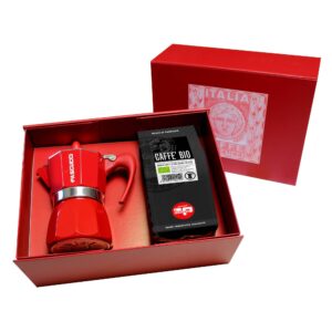 Scatola Italia COM10 (caffettiera 3 tazze rossa + caffè bio moka 250 g)