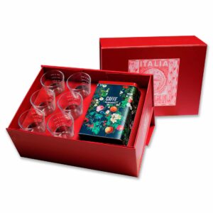Scatola Italia COM14 (set 6 bicchieri Caffeino + latta grande floreale con caffè Bio macinato moka 250 g)