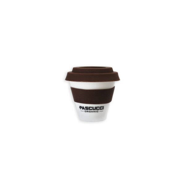 Tazza caffè da asporto in porcellana con fascia marrone