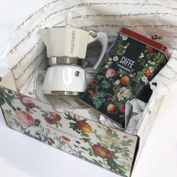 Combo floreale caffettiera bianca 2 tazze + caffè latta floreale - immagine 2